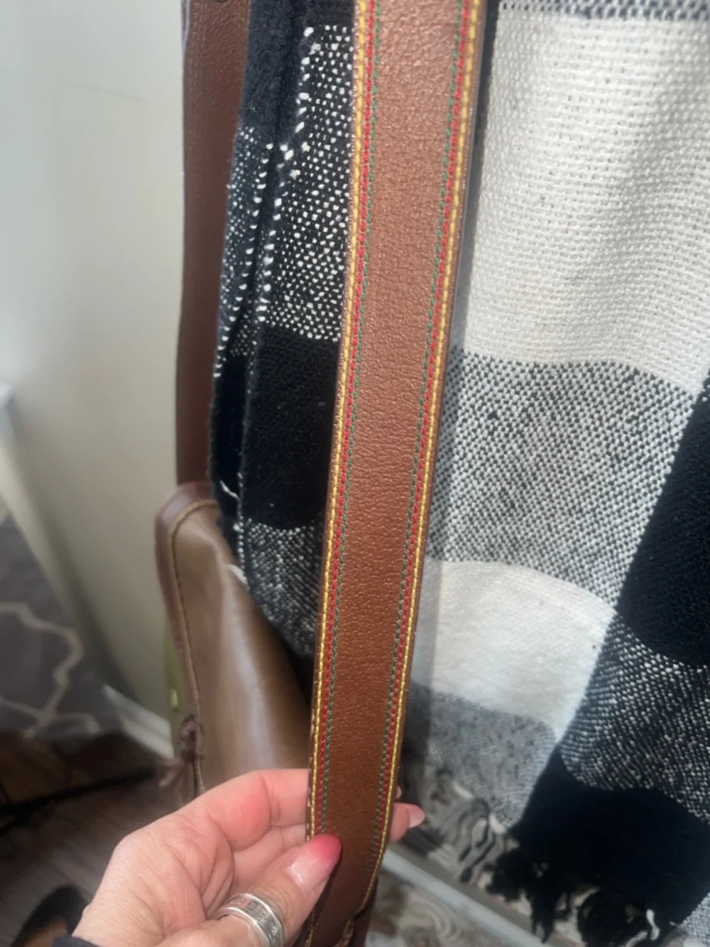 Etienne Aigner Olive and Brown Leather-Trim Crossbody Saddle Bag